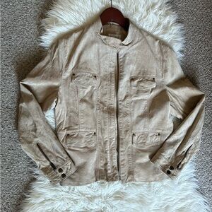 JohnPaulRichard Women’s Light Tan Genuine Suede Leather Jacket Size 16